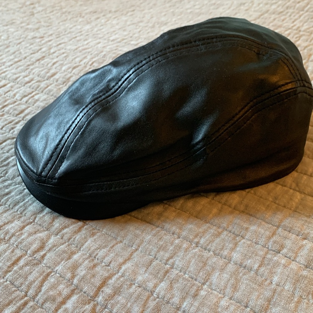 Black Leather Scally Cap OSFM